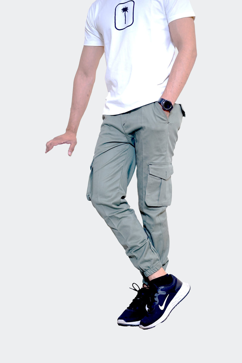 Slim Fit Cargo trousers-Basil