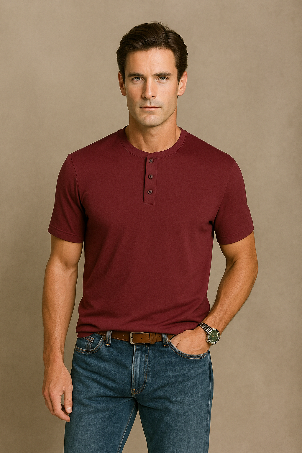 Henley T-shirt- Maroon