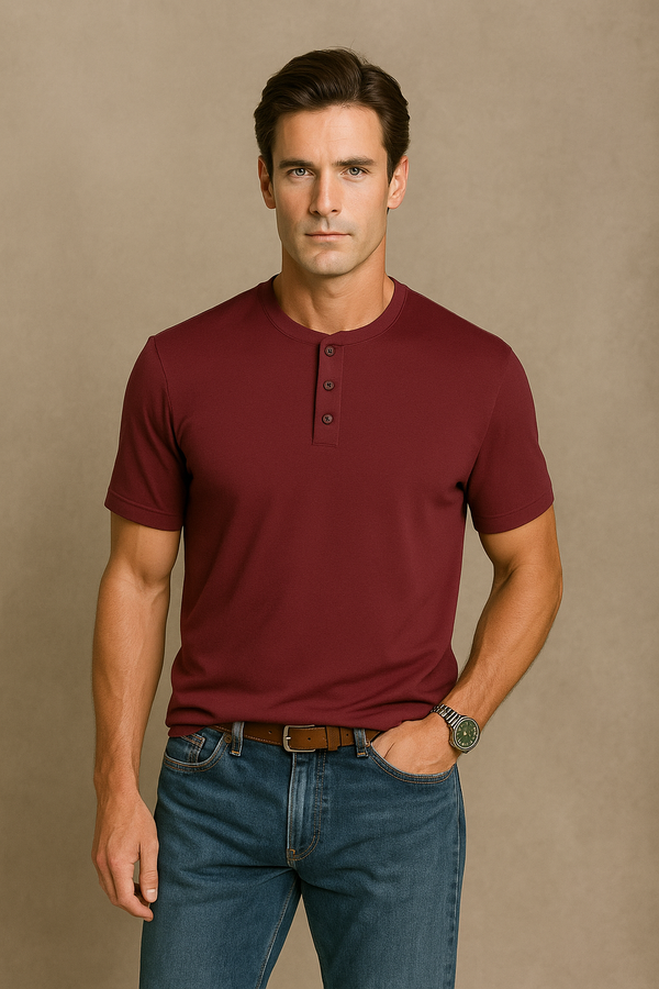 Henley T-shirt- Maroon