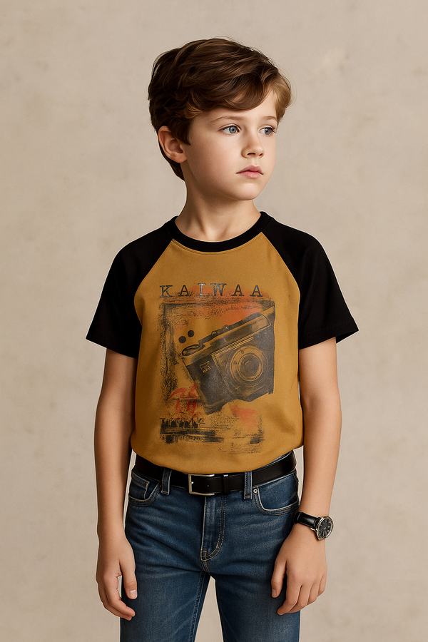 Kaiwaa Printed T-shirt- Mustard & Black