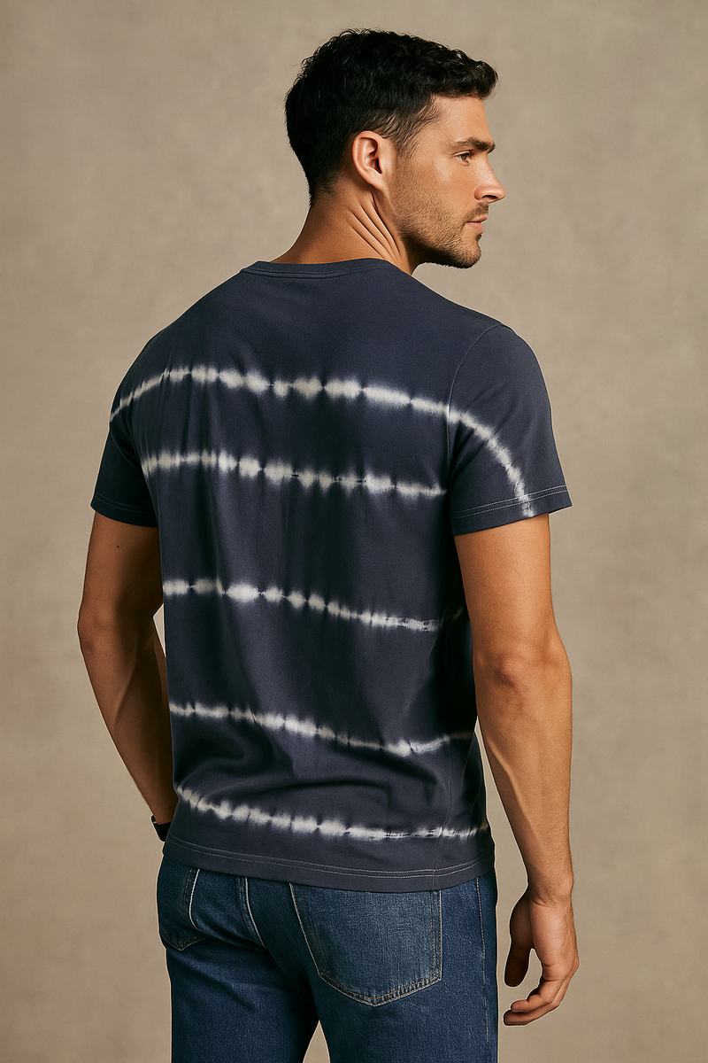Allover Stripe Tie-Dye T-Shirt -Grey