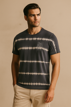 Allover Stripe Tie-Dye T-Shirt -Grey