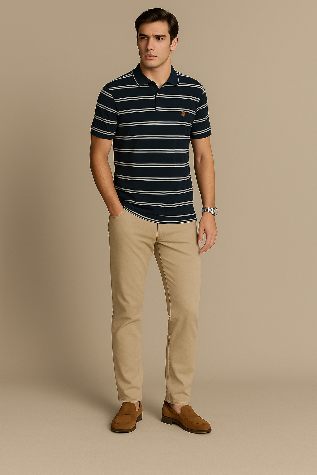 Fiorenheit Men Striped  Polo Shirt- Grey-White