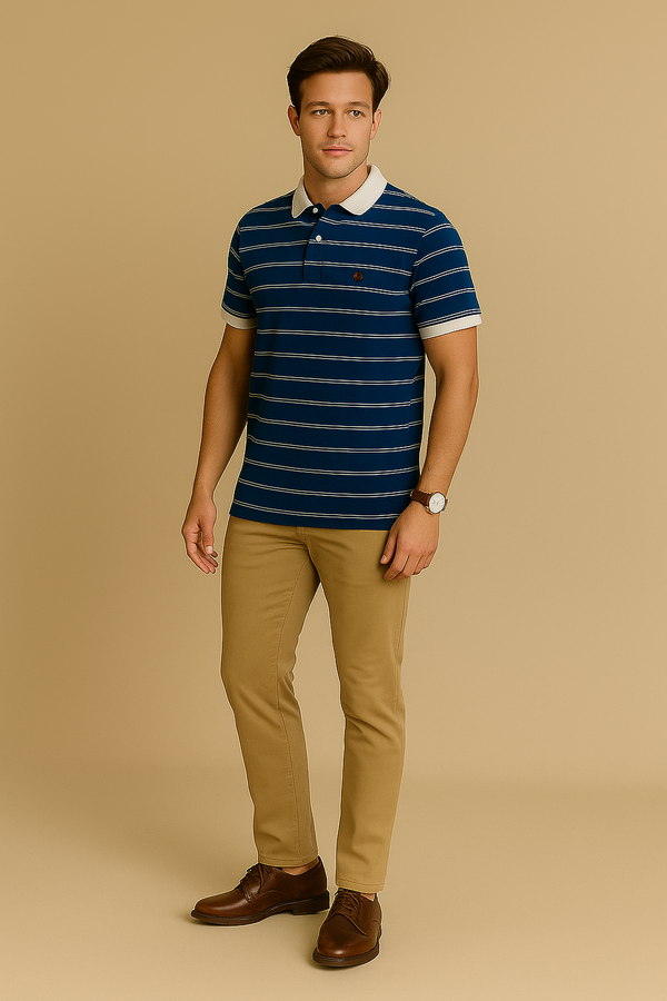 Fiorenheit Men Striped  Polo Shirt- Blue-White