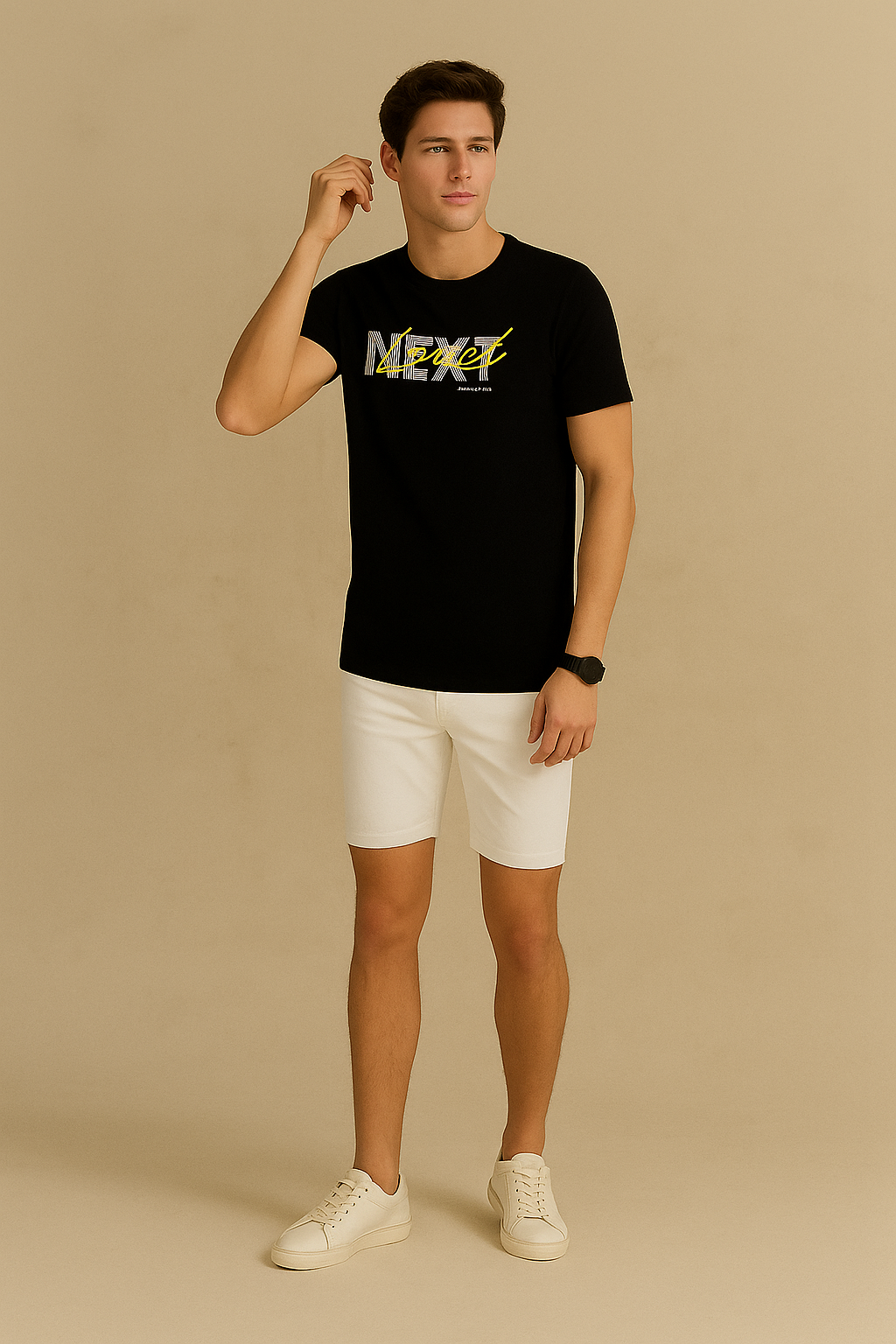 Half Sleeve Nėxt Printed T Shirt-Black