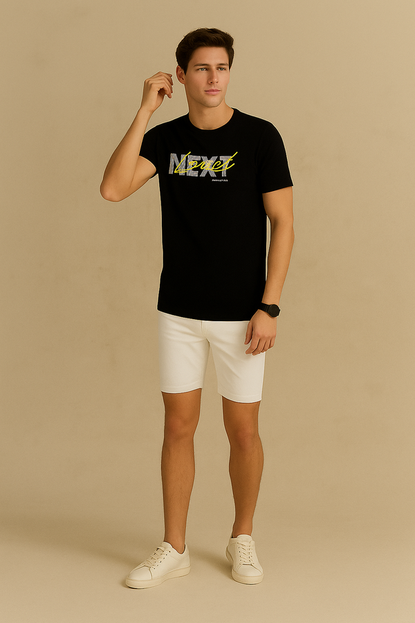 Half Sleeve Nėxt Printed T Shirt-Black