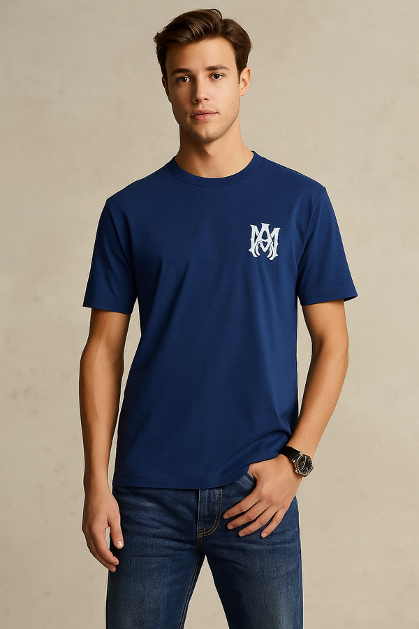 Aurora Logo-Print Cotton T-Shirt – White - Navy Blue