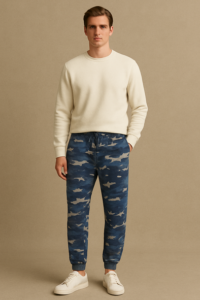 Winter Fleece Trousers for Men- Blue Camouflage