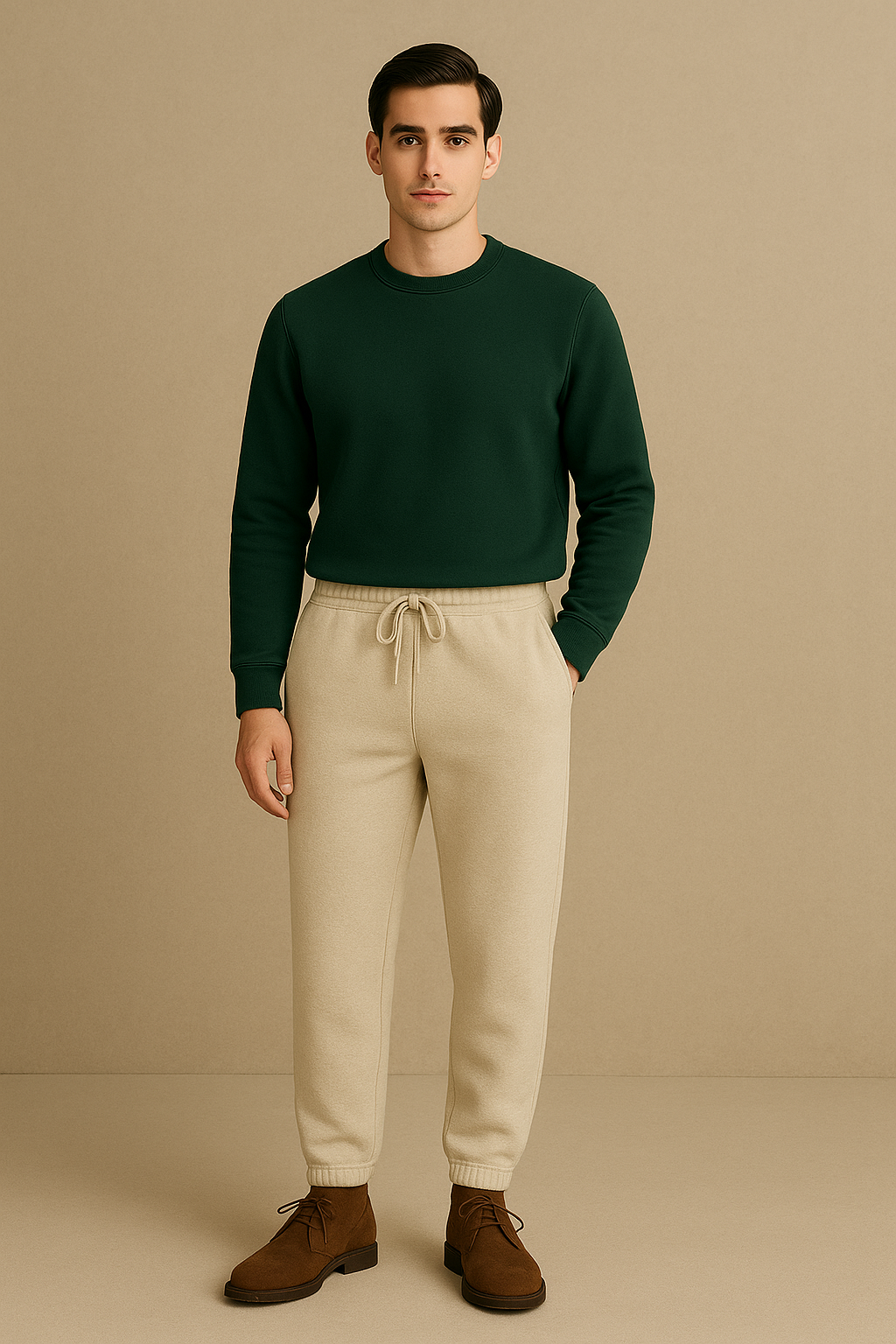 Winter Fleece Trousers for Men- Cream