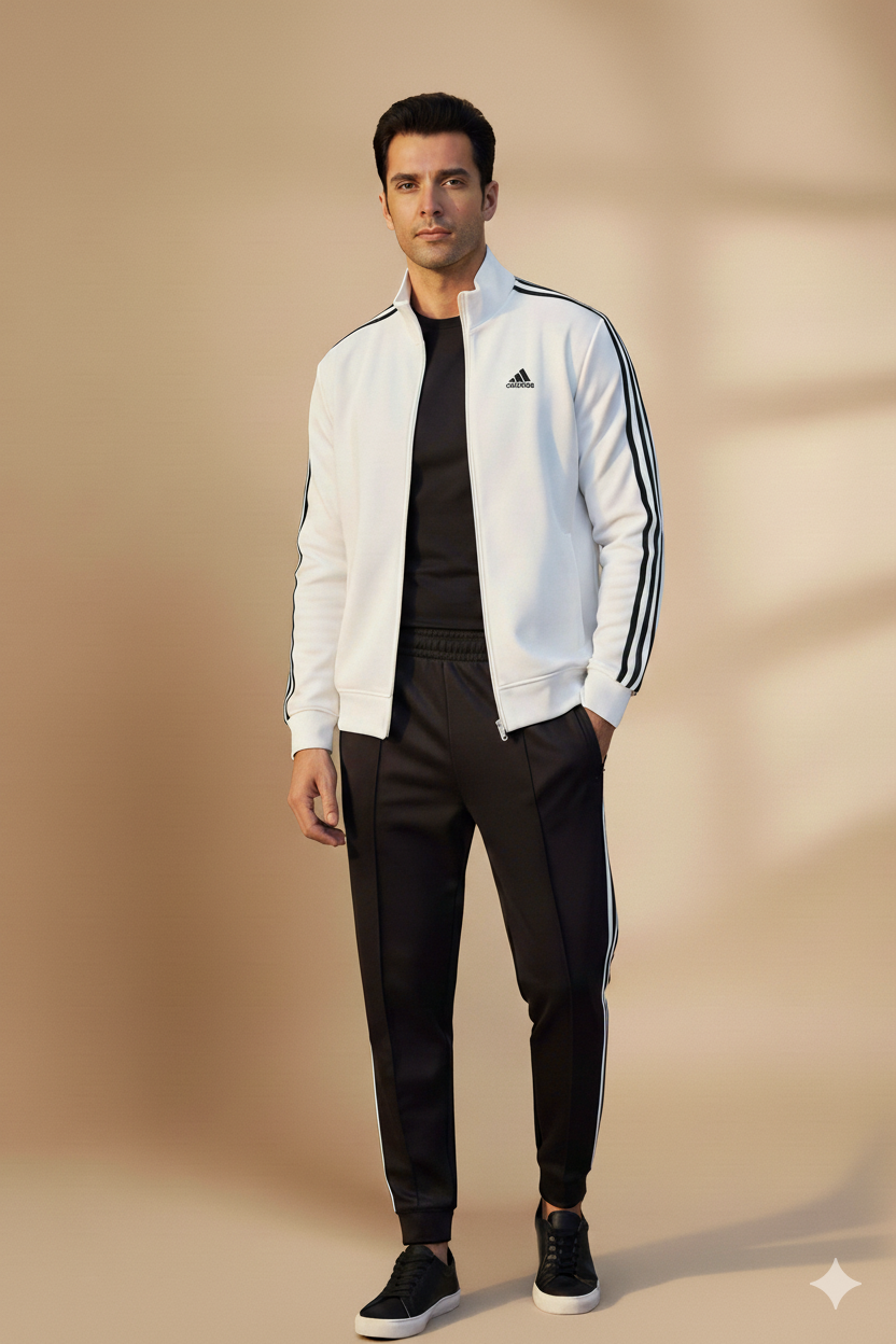 Stripes Signature Tracksuit- White/Black