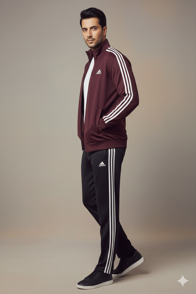Stripes Signature Tracksuit- Deep Maroon/Black
