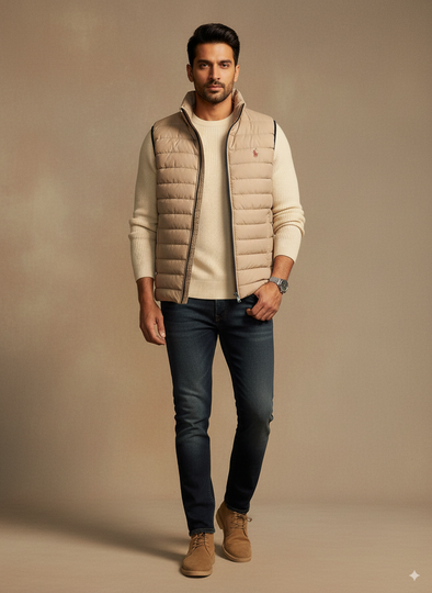 Men's Sleeveless Puffer Jacket - Warm Beige