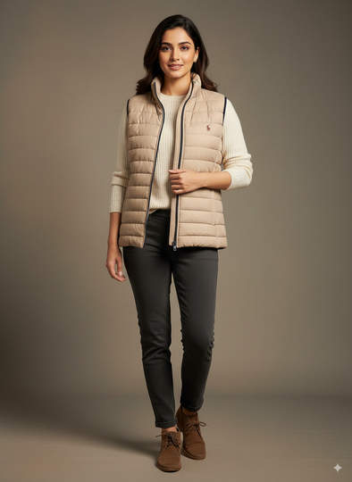 Women's Sleeveless puffer jacket - Warm Beige