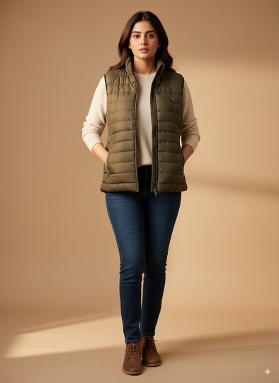 Women's Sleeveless puffer jacket - Olive Green