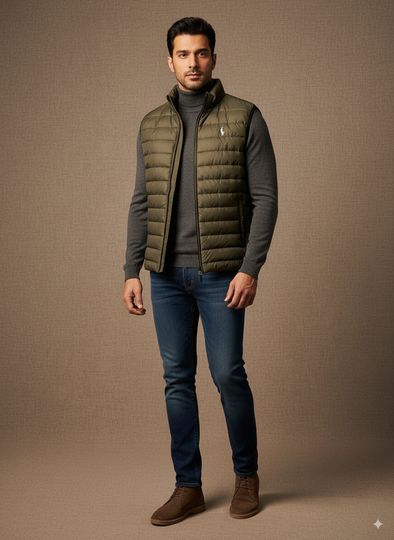 Men's Sleeveless Puffer Jacket - Olive Green