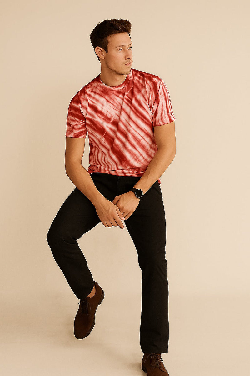Tie And Dye Short Sleeve Crew Neck T-shirt- Red