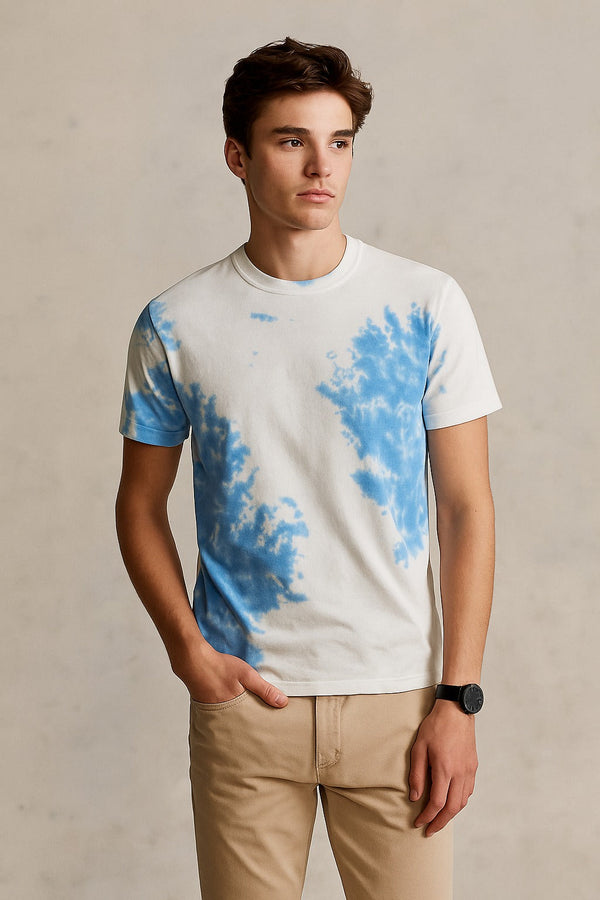 Tie And Dye Short Sleeve Crew Neck T-shirt- Blue