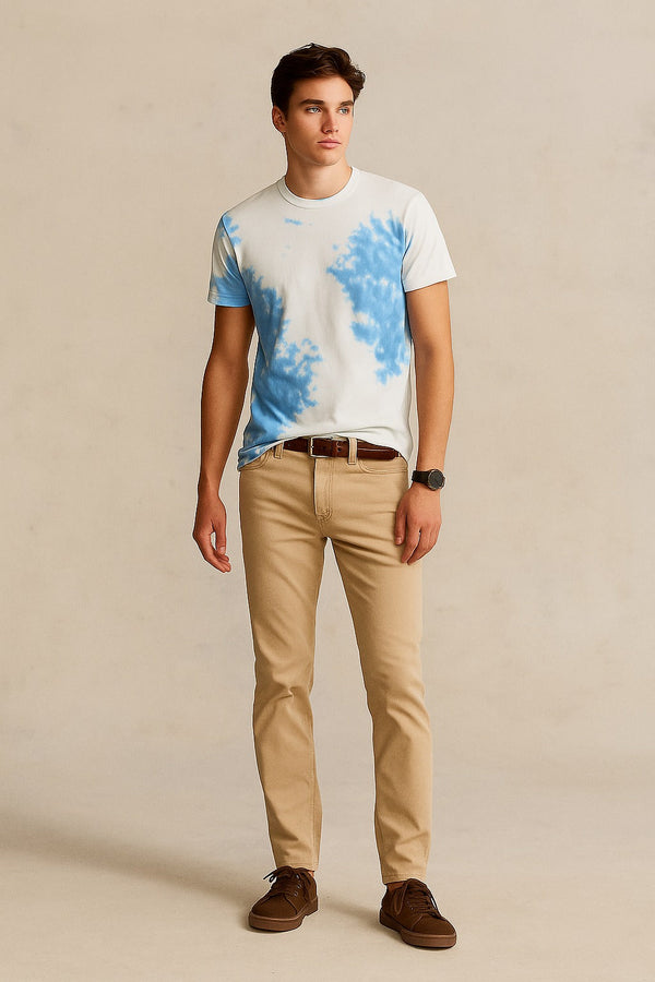 Tie And Dye Short Sleeve Crew Neck T-shirt- Blue