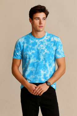 Tie And Dye Short Sleeve Crew Neck T-shirt- Light Blue