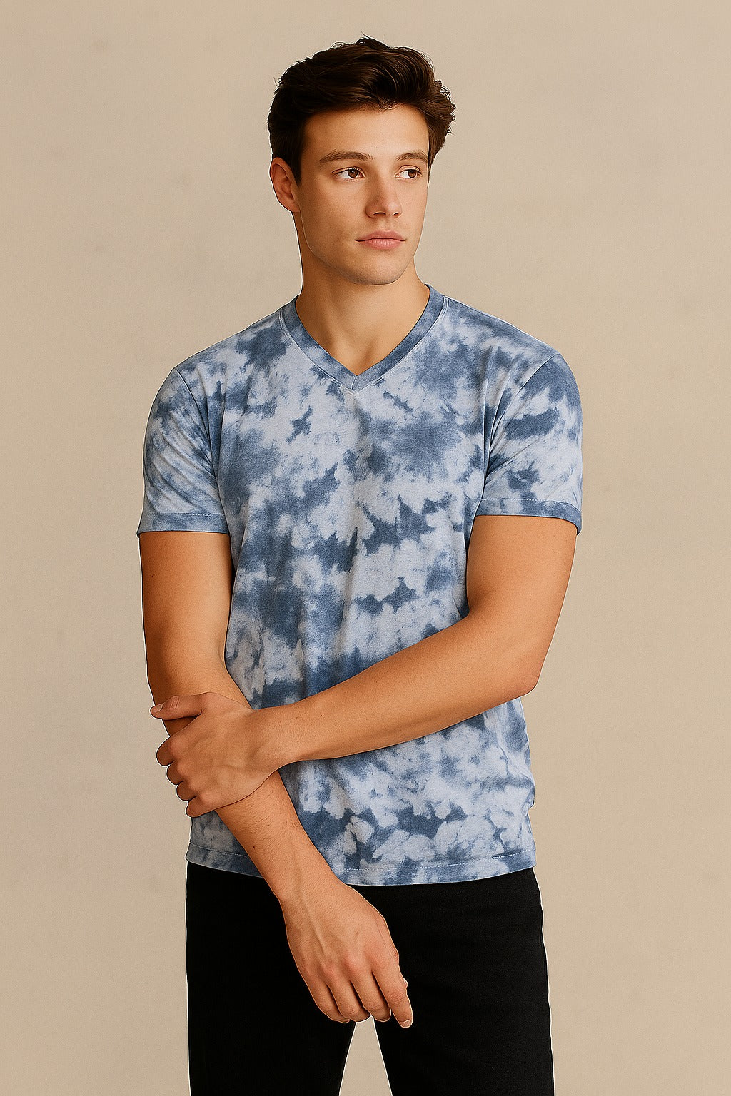 Tie And Dye Short Sleeve Crew Neck T-shirt- Sky Blue