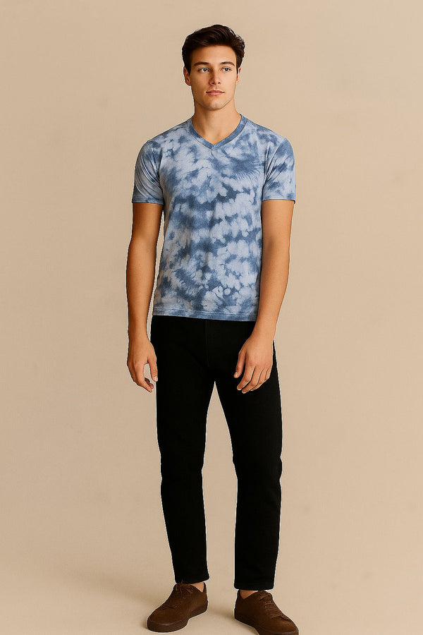 Tie And Dye Short Sleeve Crew Neck T-shirt- Sky Blue