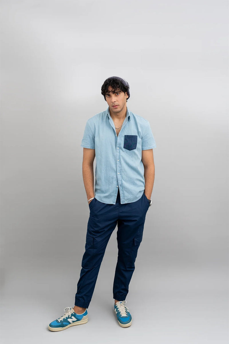 Slim Fit Cargo trousers-Blue