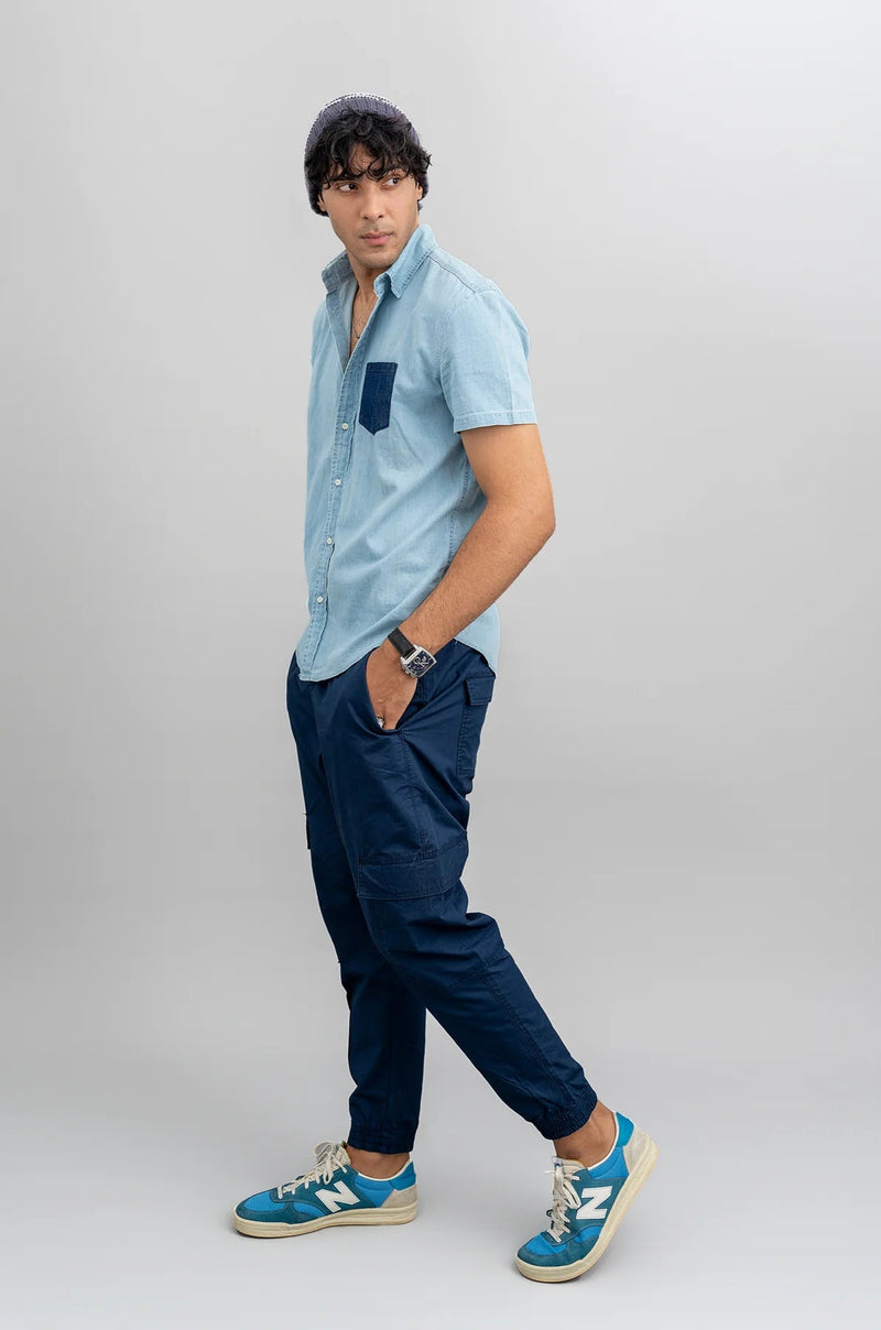 Slim Fit Cargo trousers-Blue