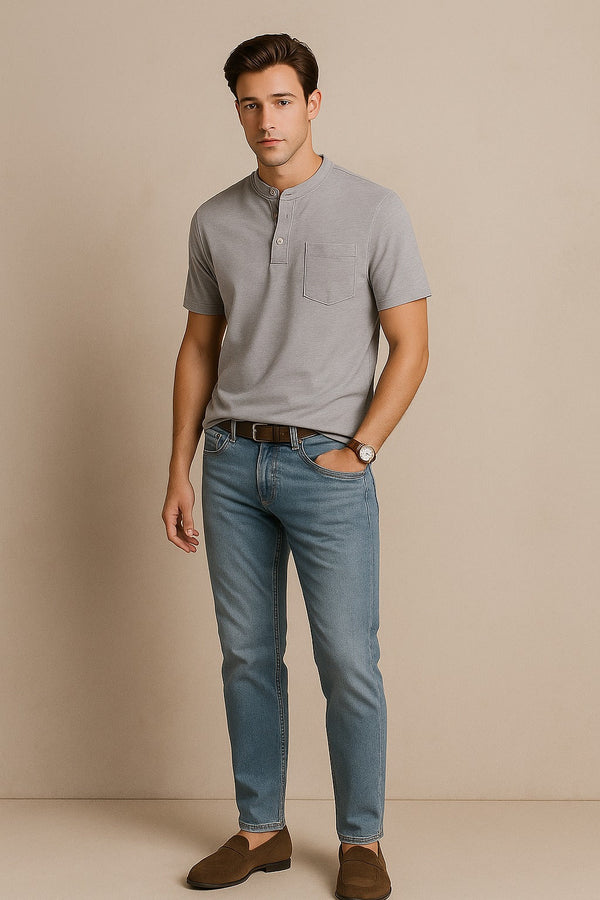 Henley T-shirt- Light Grey