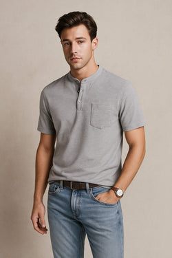 Henley T-shirt- Light Grey