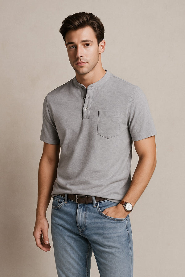 Henley T-shirt- Light Grey