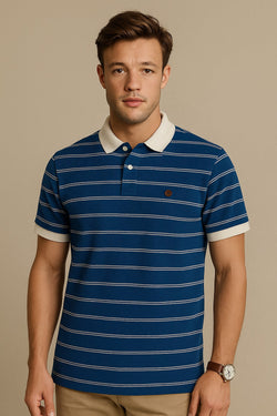 Fiorenheit Men Striped  Polo Shirt- Blue-White