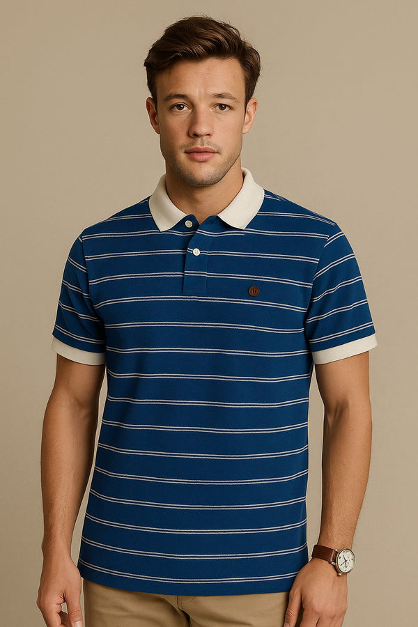 Fiorenheit Men Striped  Polo Shirt- Blue-White