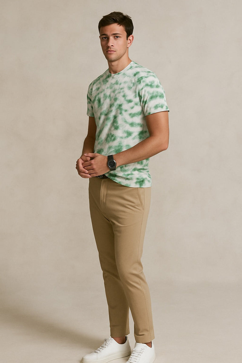 Tie And Dye Short Sleeve Crew Neck T-shirt- Green