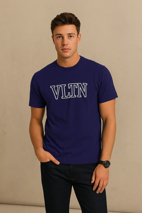 VLTN logo-print Cotton T-Shirt - Navy Blue