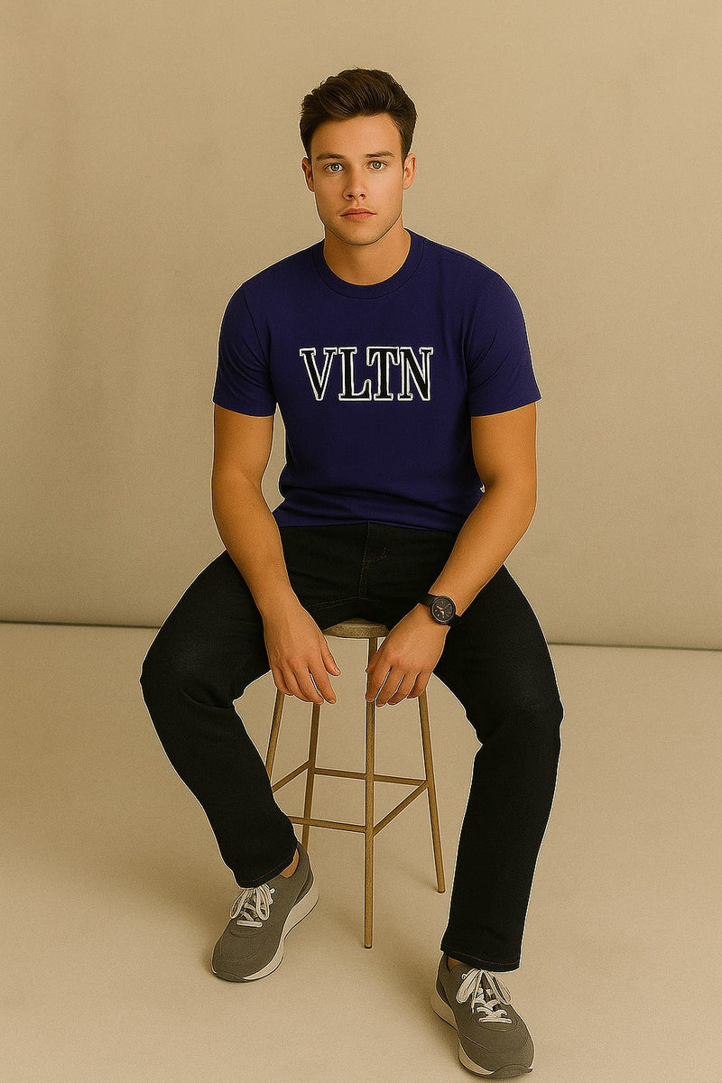 VLTN logo-print Cotton T-Shirt - Navy Blue
