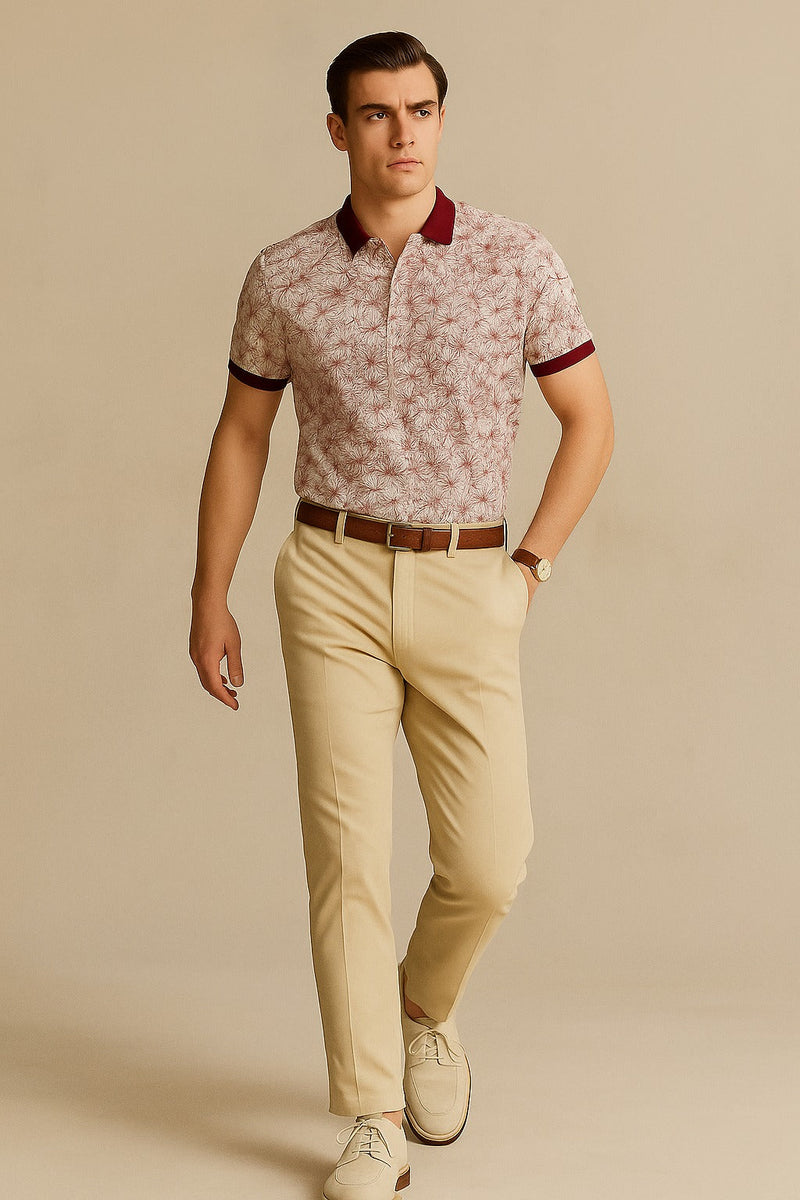 Tropical Printed Polo Shirt-Red