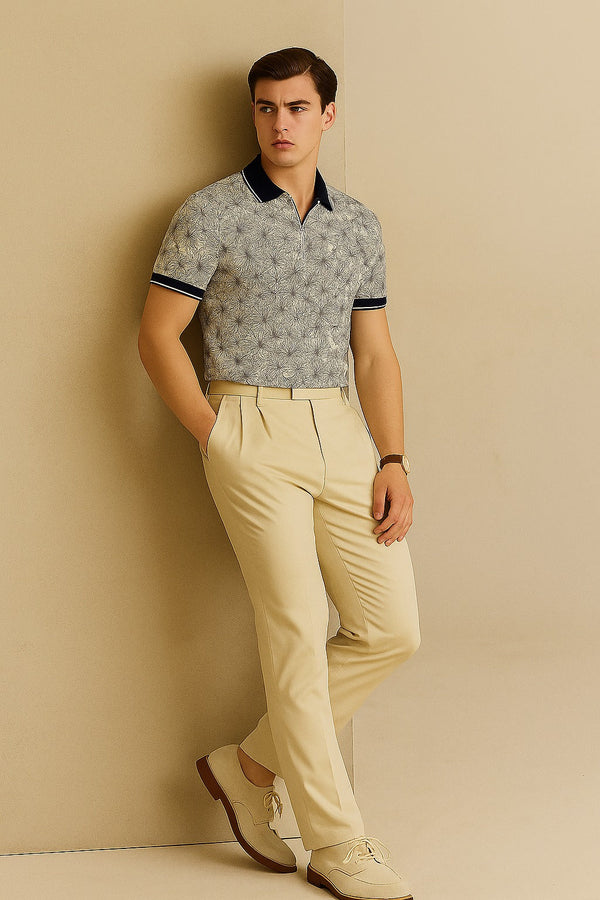Tropical Printed Polo Shirt-Blue