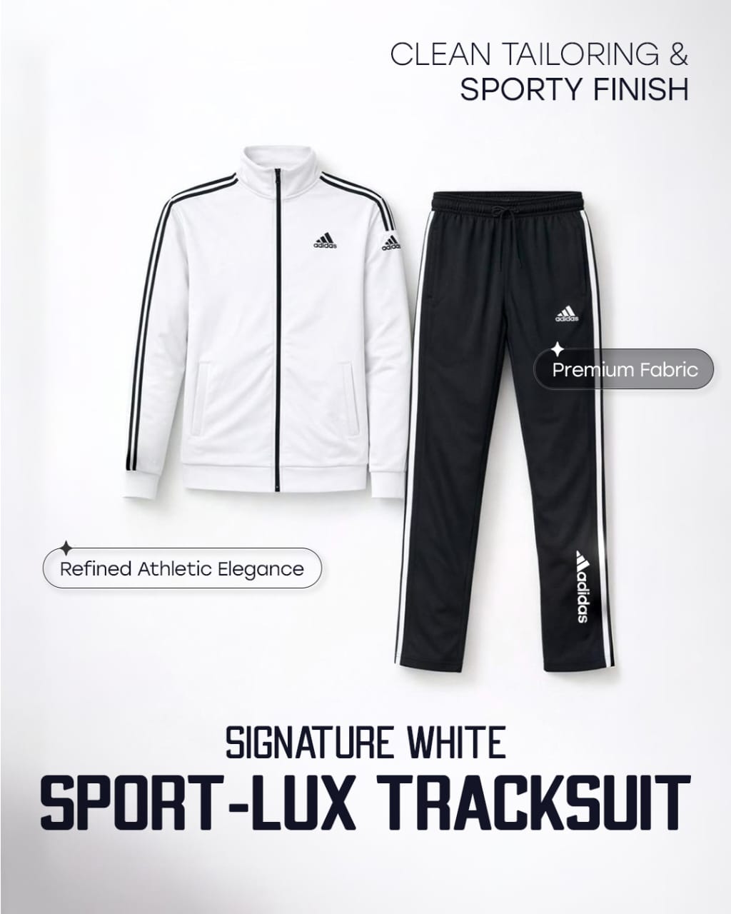 Stripes Signature Tracksuit- White/Black