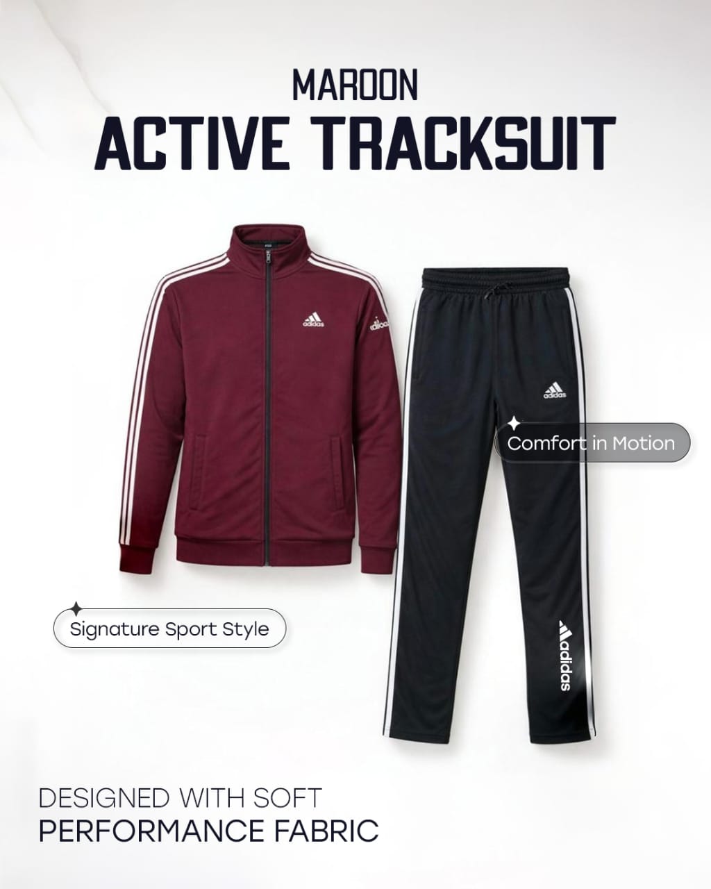 Stripes Signature Tracksuit- Deep Maroon/Black