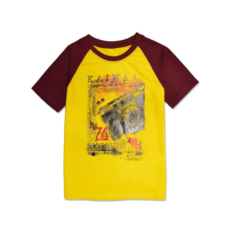 Kaiwaa Printed T-shirt-Yellow & Maroon