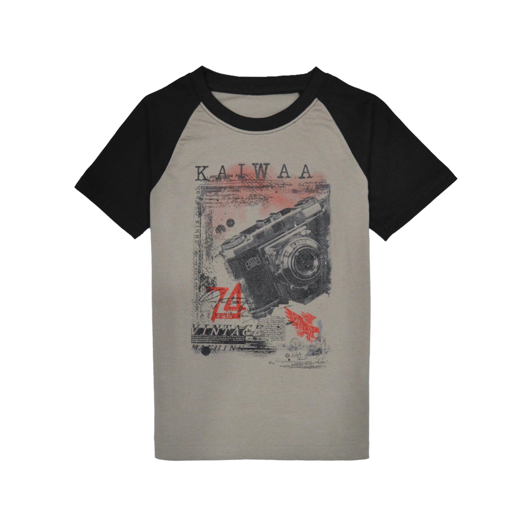 Kaiwaa Printed T-shirt- Light grey & Black