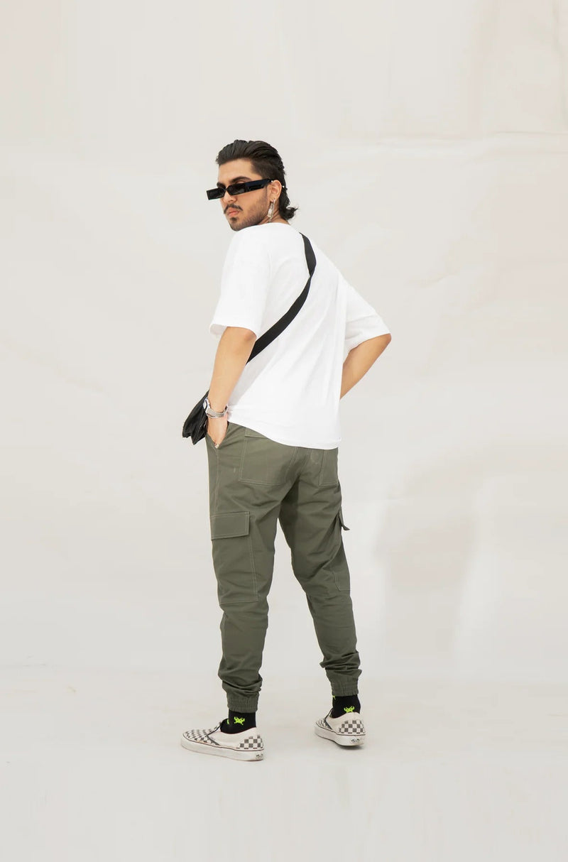 Slim Fit Cargo trousers-Olive green